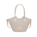 Bolso saco tejido beige de moda con asas de cuero y correa de hombro larga ajustable - Blanco