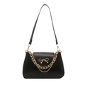 Schwarze PU-Leder Achseltasche mit goldenem Schleifenverschluss und Zierkette - Schwarz