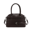 Dark brown faux leather handbag with silver buckles and multi-strap decorative design - Brown