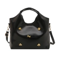 Black fashion bucket bag with gold charms shown on a white background in front view - Black