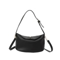 Litchi texture black leather pillow bag with gold clasp lock for crossbody wear - Black