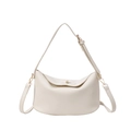 White lychee-patterned crescent shoulder bag with a gold sphere metal clasp closure - White