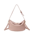 Pink lychee grain leather crossbody bucket bag with golden ball hardware and adjustable strap - Pink