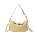 Litchi pattern leather bucket bag in creamy yellow with gold ball clasp and dual straps - Yellow