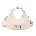 Elegante borsa hobo bianco crema con fiocco, tracolla regolabile e dettagli argento - Bianco