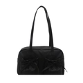 Minimalist black nylon underarm bag with double drawstring bow pockets and shoulder strap - Black