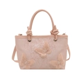Bolso de hombro de encaje rosa con apliques de mariposas 3D y bordado floral dulce - Rosa