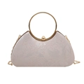 Elegante beige Clutch mit Blumenstickerei, rundem Metallgriff und goldener Kettenriemen - Rosa