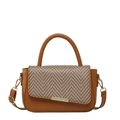 Braune Kunstleder Tasche mit Strohgewebe Detail und goldener Schnalle für Damen - Braun