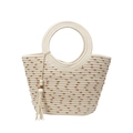Minimalistische geweven katoenen touw shopper met bruine stippen en franjes aan de zijkant - Met Ornament / Broken Wit
