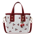 Chic red and white cherry print tote bag with adjustable strap and cute cherry charm - Red with Pendant