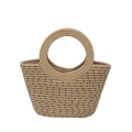 Stro emmer tas in natuurlijke houtkleur met zwarte stippen en rond geïntegreerd handvat - Zonder hanger / Khaki