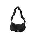 Borsa a spalla nera in nylon a mezzaluna con tracolla arricciata dal design alla moda - Nero