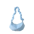Borsa a spalla plissettata azzurro cielo a mezzaluna con etichetta minimalista - Blu