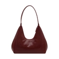 Minimalist deep red glossy leather hobo shoulder bag with fashion lettering - Red