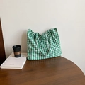 Sac cabas à carreaux vert et blanc avec fermeture à ruban au style frais épuré - Vert