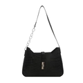 Classic black crocodile pattern leather shoulder bag with silver chain and metal lock - Black
