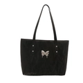 Elegant black glossy tote bag with silver butterfly accent and thin leather straps - Black
