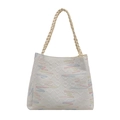 Bolso tote crema con bordado colorido y asas tejidas para mujer a la moda - Tipo estándar / Blanco
