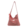 Bolso tote de lona a rayas rojas y blancas con correa de hombro y encaje lateral - Rojo