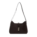 Dark brown faux crocodile leather shoulder bag with a silver chain strap and metal clasp - Brown