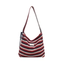 Bolso de lona con rayas rojas azul marino y blanco y detalle de amuleto de encaje - Azul