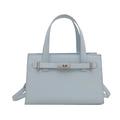Hellblaue Shopper Tasche aus genarbtem Leder mit silbernem Drehverschluss und Riemen - Blau