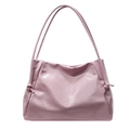 Rosa glänzende Schultertasche aus Kunstleder mit dekorativen Knoten und großem Stauraum - Rosa