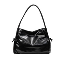 Black glossy patent leather crossbody tote bag with elegant side knot detail and shoulder strap - Black