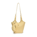 Bolso cubo amarillo pálido de textura granulada con pequeña bolsa a juego - Amarillo
