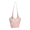 Bolso tipo cubo de cuero rosa claro con asas superiores y un mini monedero a juego - Rosa