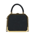 Elegante schwarze sechseckige Handtasche mit Blumenprägung und goldener Metallkette - Schwarz
