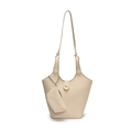 Conjunto de bolso cubo beige de piel sintética con estuche de cadena y correas planas - Blanco