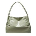 Grande borsa tote verde chiaro in stile coreano con nodi laterali e pelle sintetica lucida - Verde