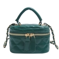 Quilted mini box bag in forest green faux leather with gold chain strap and top handle - Green