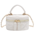 Mini white quilted chain bag with gold hardware and dual zipper for women - White