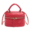 Mini red quilted vanity bag with top handle and gold-tone chain strap for cosmetics - Red