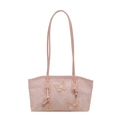 Sac sous le bras rose avec broderie papillon, texture en relief et doubles brides - Rose