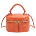 Mini quilted leather crossbody bag in bright orange with golden chain strap - Orange
