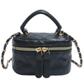 Mini black quilted leather crossbody bag with chain strap and gold hardware accents - Black