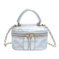 Silver quilted mini key bag with golden chain and double zipper wrap-around closure - Silver