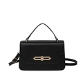 Minimalist black faux leather handbag with gold metal clasp and adjustable strap - Black