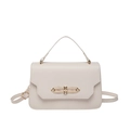 Elegant beige crossbody handbag with golden clasp and adjustable shoulder strap - White