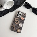 Detail of glittery iPhone case with rhinestone number five, butterfly and flowers. - Black / iPhone X/XS