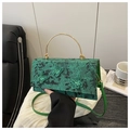Dark green lace handbag featuring elegant 3D butterfly embroidery and gold metal handle - Green