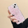 Detail der rosa Glitzer-Handyhülle mit schimmernden Pailletten und weichem Silikonrand - Rosa Glitzer Einzelhülle (iPhone 7/8/SE 2020)