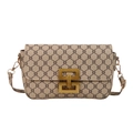 Borsa a tracolla beige con motivo geometrico retrò e fibbia dorata a maglie di catena - Cachi