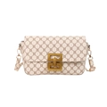 Borsa a tracolla in pelle crema con motivo monogramma marrone e chiusura dorata - Bianco