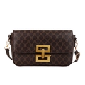 Borsa a tracolla vintage marrone con motivo geometrico e chiusura metallica dorata - Marrone