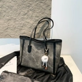 Borsa tote vintage grigio marmorizzato con finiture nere e portachiavi a forma di mostro - Grigio Con Pendente
